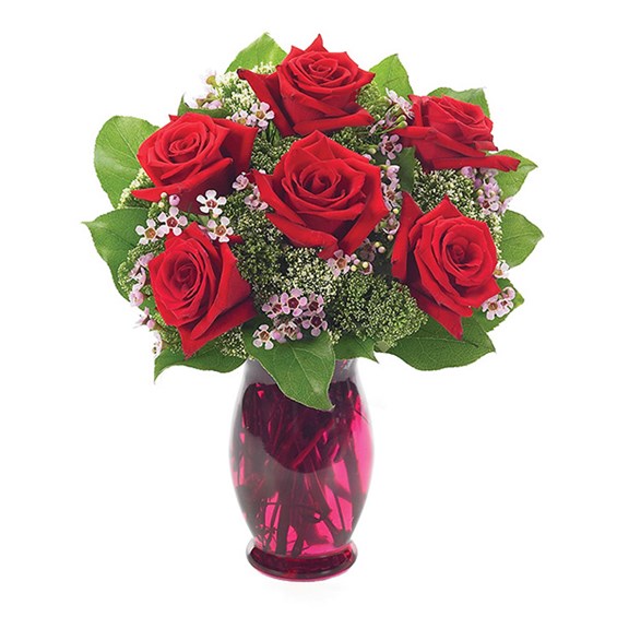 6 Red Roses With Waxflower